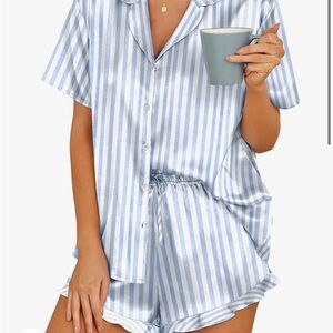 Blue Striped Pajama Short Set